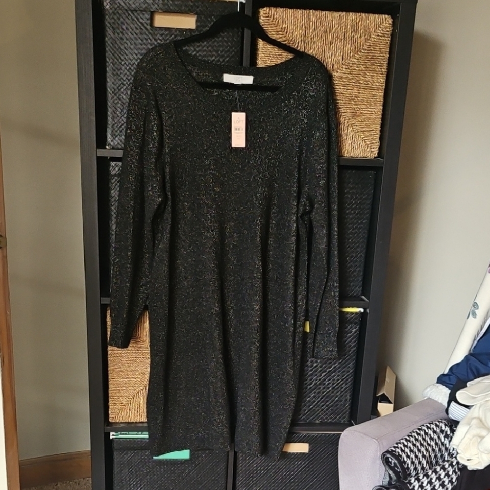 LOFT Plus Shimmering Black Knit Top